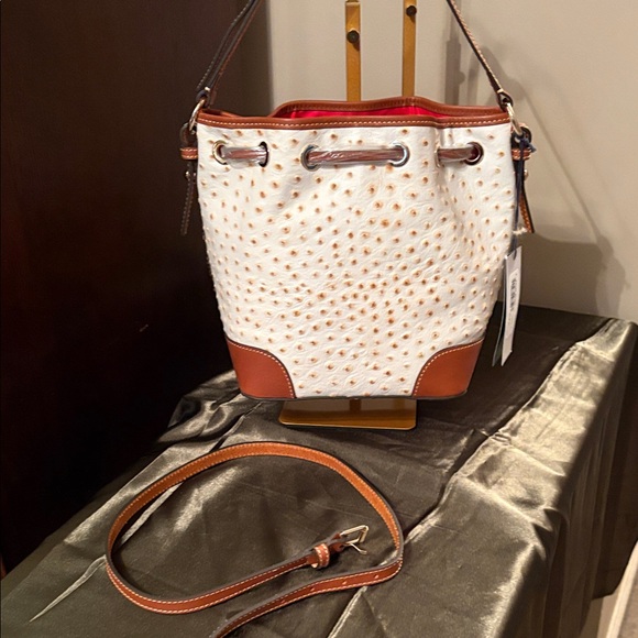 Dooney & Bourke White and Tan Drawstring crossbody Bag - Picture 6 of 12